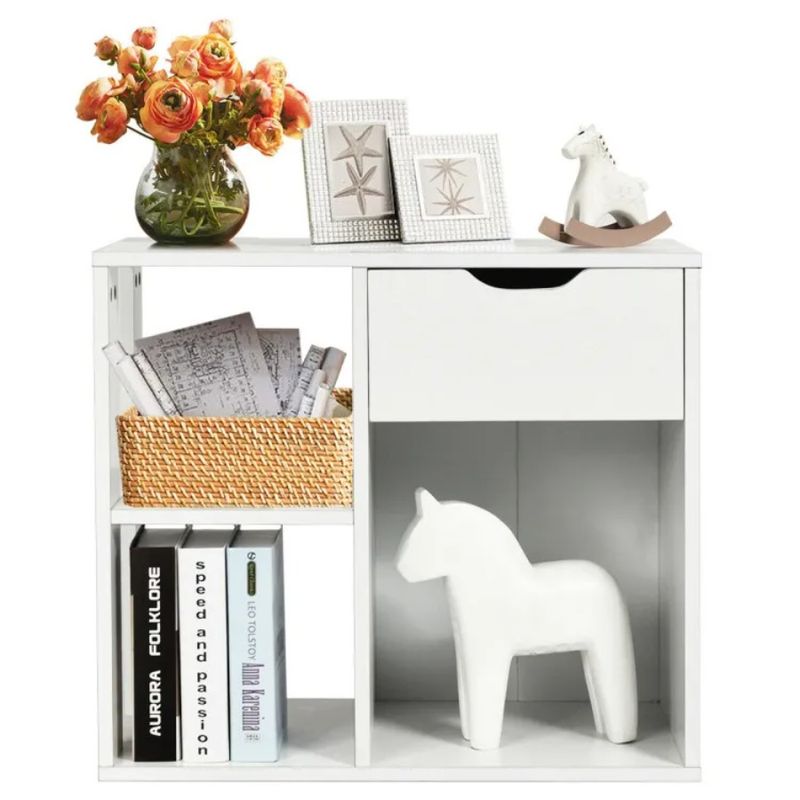 Storage Drawer With Side Space And Shelf 3-Tier Table_voghion.com