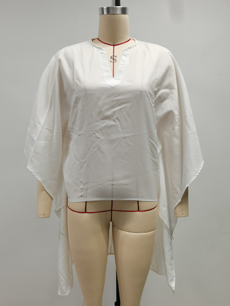 Abbigliamento estivo da donna, top con scollo a V e maniche a pipistrello, camicie corte davanti e lunghe dietro_voghion.com