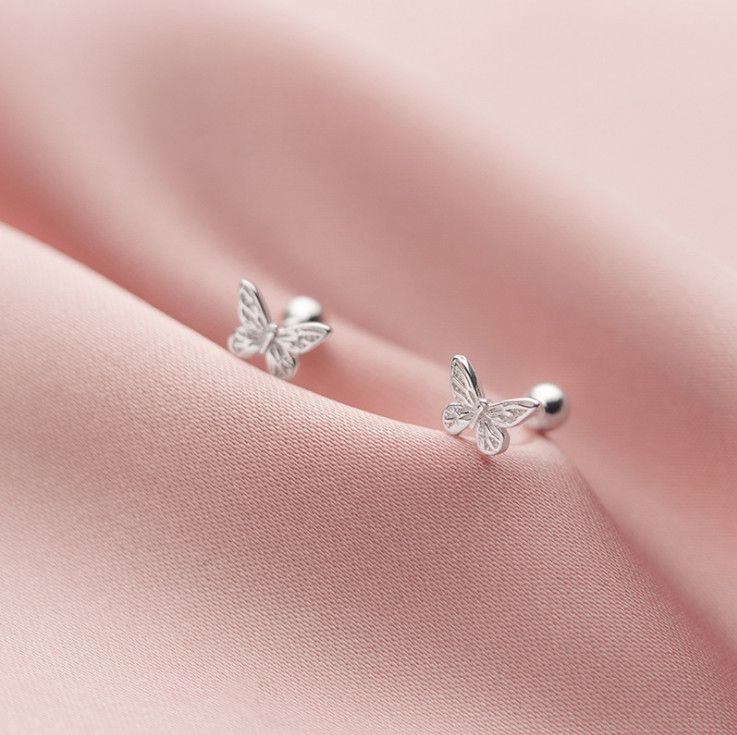 Orecchini a forma di farfalla in argento sterling 925 con chiusura a vite e cartilagine e elica, scatola PE1_voghion.com