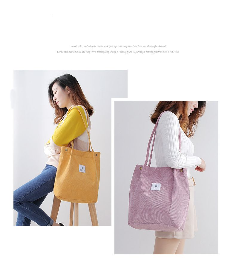 Nuova borsa a tracolla in velluto a coste per donna, borsa versatile in tessuto di cotone, borsa per la spesa ecologica tinta unita 2022, riutilizzabile da donna_voghion.com