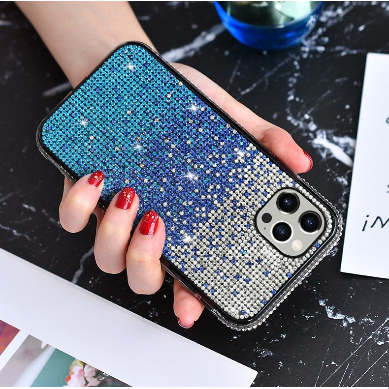 Anwendbar auf iPhone16 Epple 17 Handyhülle 13 Allmähliche Veränderung Strass XsMax Diamant XR Creative Tide Marke SE Neues Modell_voghion.com