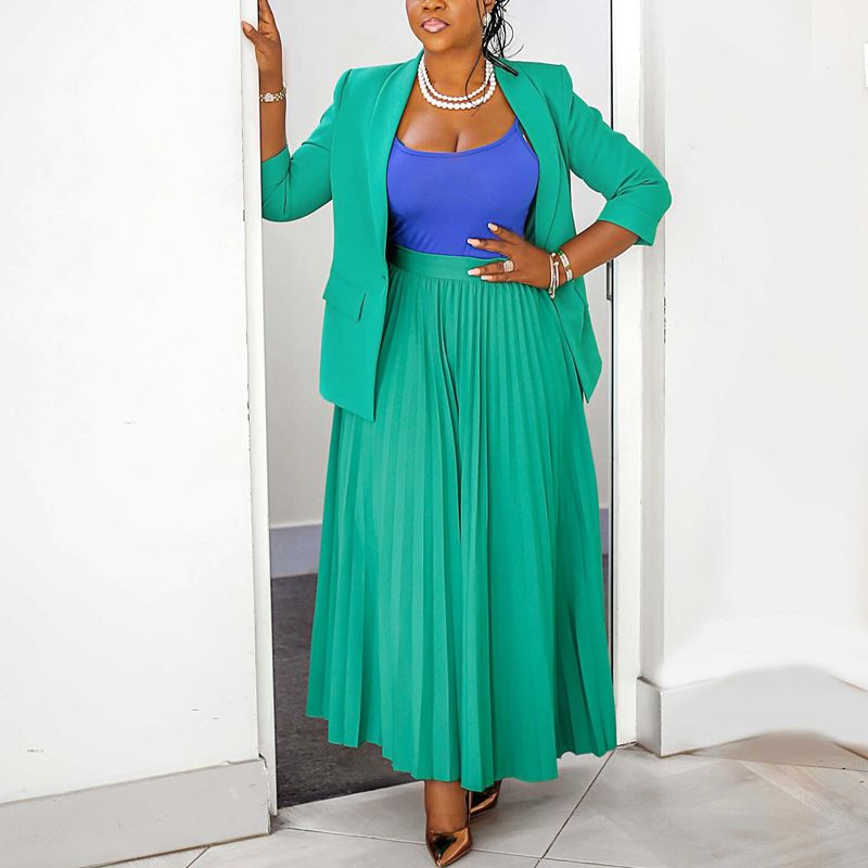 Ropa de mujer Moda Casual Ropa profesional Traje de dama Traje de falda plisada_voghion.com
