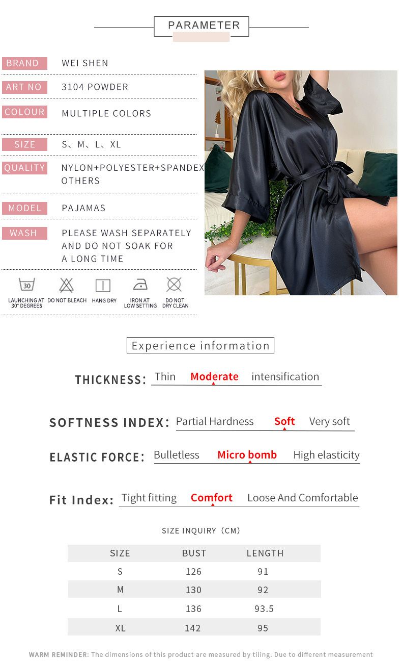 Women’S Clothing Sexy Silk Nightgown Casual Thin Home Wear Pajamas Simple Loose Cardigan Lace Up Bathrobe_voghion.com