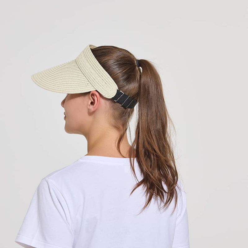 Neuheiten Frauen Sn Schützen Leere Top Stroh Hut Smmer Adjstable Einfarbig Faltbare Breite Krempe Kappe UV Strand Bcket Weibliche_voghion.com