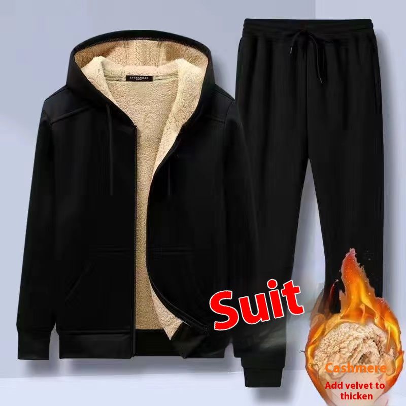Conjunto casual de dos piezas de lana de cordero estilo occidental y engrosado para otoño e invierno, chaqueta con cremallera, ropa deportiva para hombre 12_voghion.com