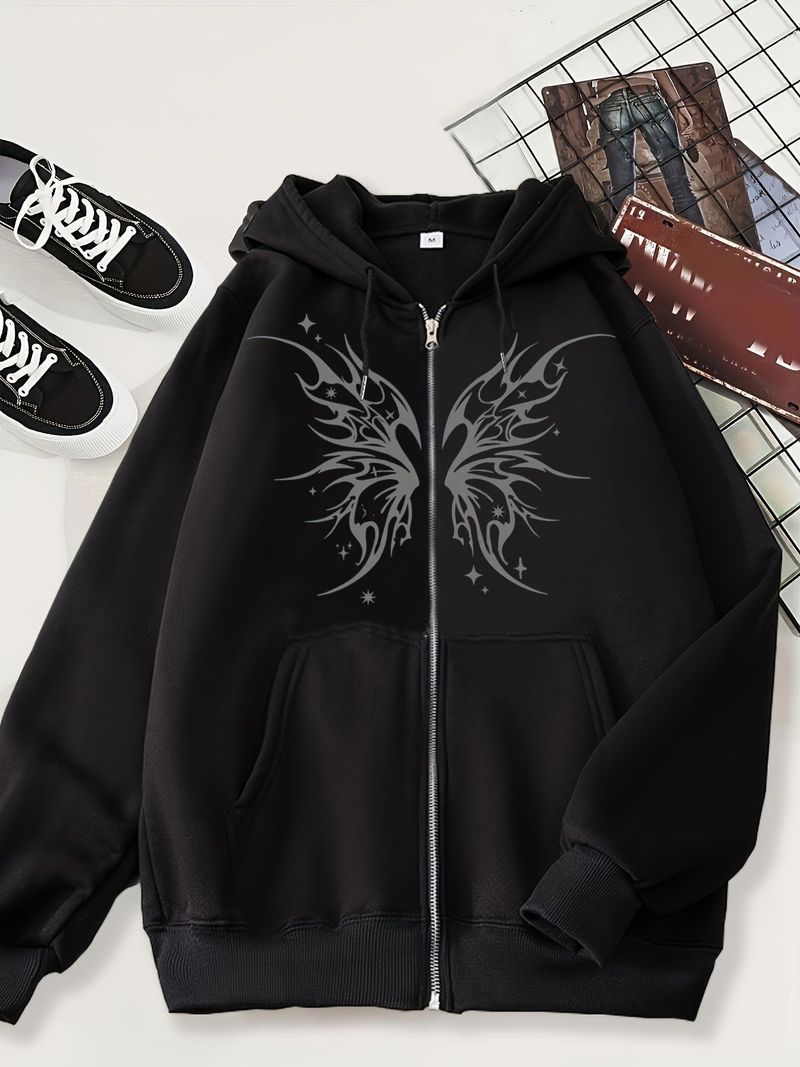 Herren-Hoodie mit Gothic-Totenkopf-Print – Schwarzes Sweatshirt mit Reißverschluss und Fleecefutter, Oversize-Passform, Langarm, Unisex-Streetwear für Freizeitkleidung_voghion.com