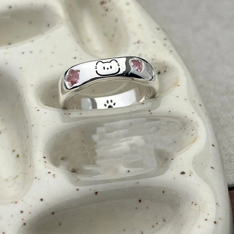 Novo anel feminino para filhotes e gatinhos, anel de dedo indicador aberto e versátil com pata de gato e zircônia em formato de coração micro pavimentado, presente para o melhor_voghion.com