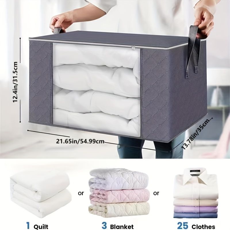 Lot de 8 boîtes de rangement pliables en tissu de grande capacité, étanches à l'humidité, perméables à l'air, fenêtre transparente, double fermeture éclair, poignée renforcée_voghion.com