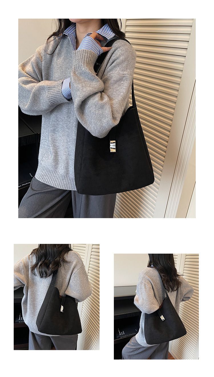 Stylish Suede Shoulder Bag For Women - Vintage Inspired Bucket Bag With Magnetic Closure, Spacious Interior For Daily Use Commuter Bucket Bag_voghion.com