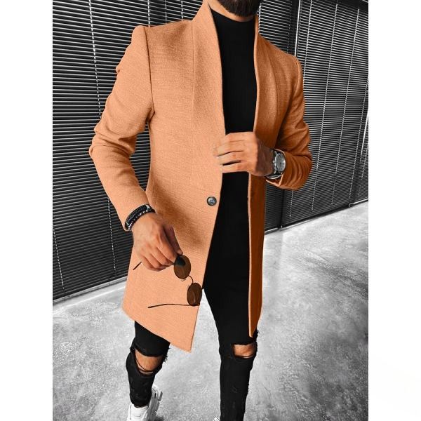 Men's Coat - New Fall/Winter Style Woolen Stand Collar Mid-Length Printed Casual Coat_voghion.com