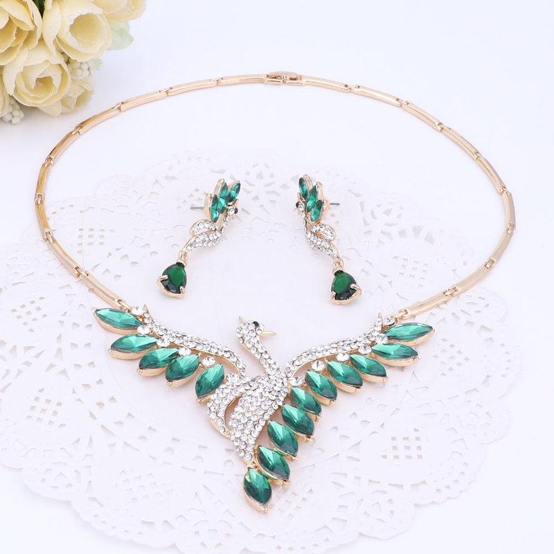 Squisito zircone cristallo fenice collana orecchino set di gioielli da sposa per le donne regalo festa nuziale ballo di fine anno_voghion.com