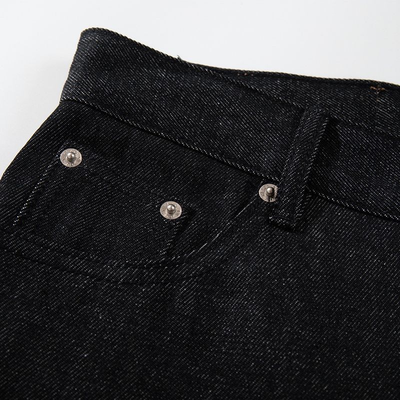 Pantaloni in denim a gamba dritta da uomo – Classici con bottoni (pelle grezza nera, taglie dalla S alla XXL, cotone non elasticizzato)_voghion.com