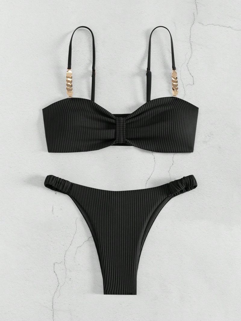 Women's Clothing Solid Color Tube Top Hollow Beach Bikini Triangle Split Beach Swimsuit_voghion.com