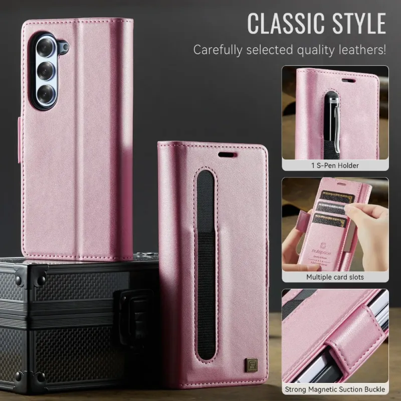 Custodia a portafoglio con portapenne per Samsung Galaxy Z Fold 6 5 Fold6 Fold5 5G, custodia in pelle con blocco RFID_voghion.com
