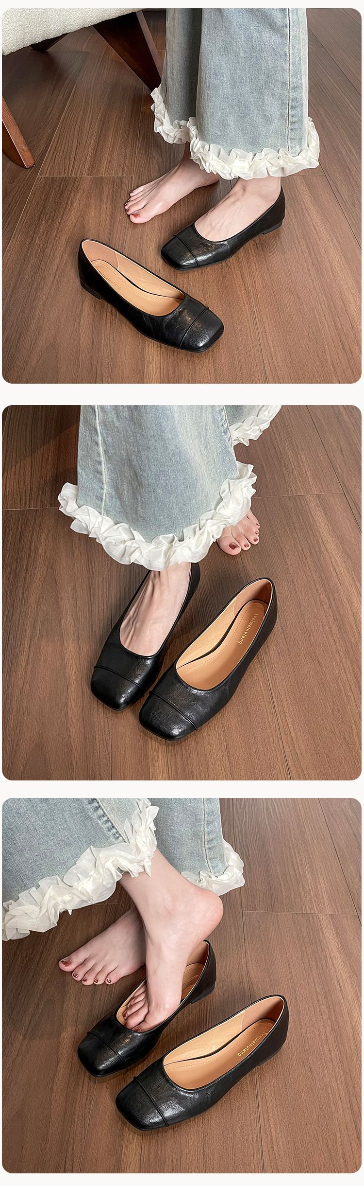 French Single Shoes Women's One-pedal Flat Shoes Women's Retro Square Head Shallow Mouth Commuting Doudou Shoes_voghion.com