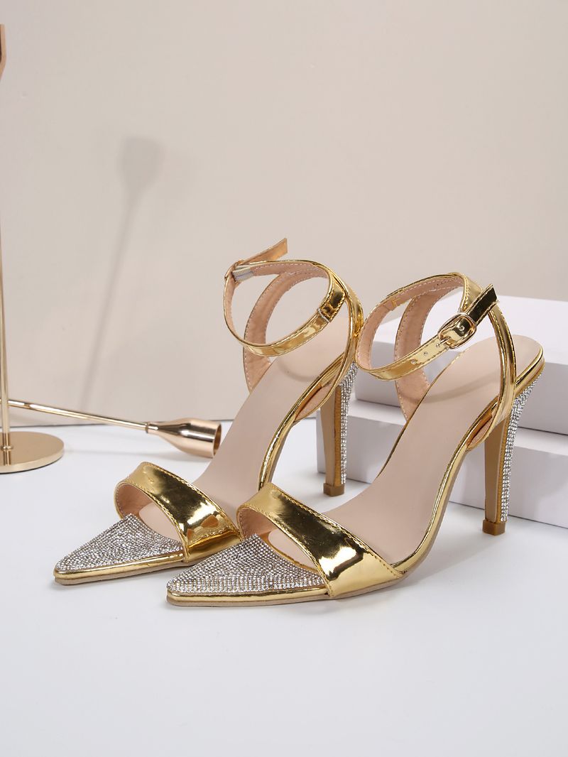 Scarpe da donna nuovo stile temperamento strass tacchi alti sandali donne fibbia punta stiletto moda scarpe_voghion.com