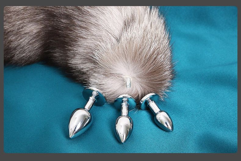 LuvBox Coda di Volpe Vera Pelliccia Paffuta Ispessita Indossabile Staccabile Metallo Estensibile Vibrante Elettrico Anale Plug_voghion.com