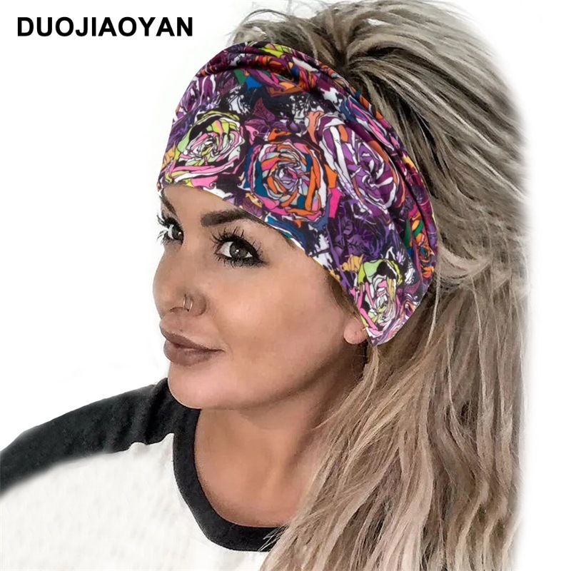 New Leopard Print Digital Printed Sports Headband with European and American Knotted Cross Wide Edge Elastic Headband for Women_voghion.com