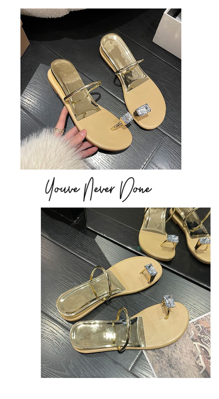 A Pigeon Egg Big Sister Same Style Rhinestone Outer Wear Thong Sandals Flat Bottom Inner Heightened Wedge Heel Beach Sandals For Women_voghion.com