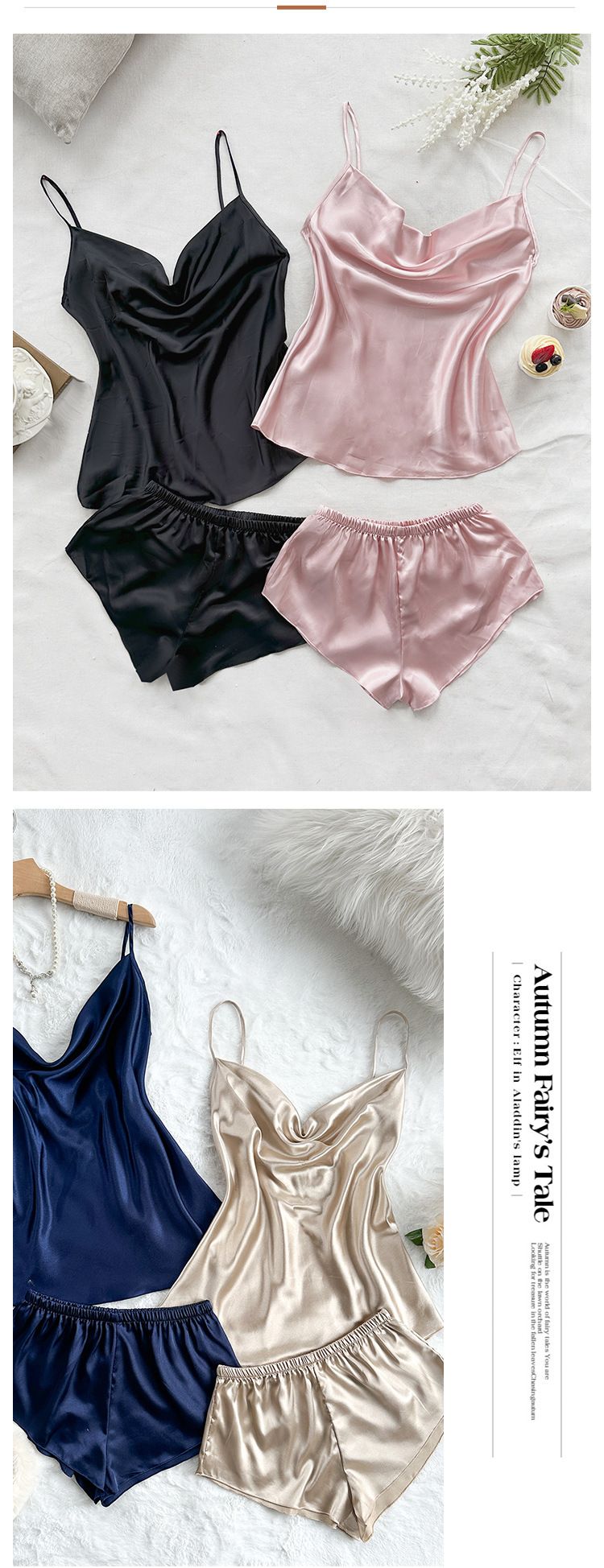 Damen Nachtwäsche Zweiteilige Kleidung Dünne Home Hosenträger Shorts Anzug_voghion.com