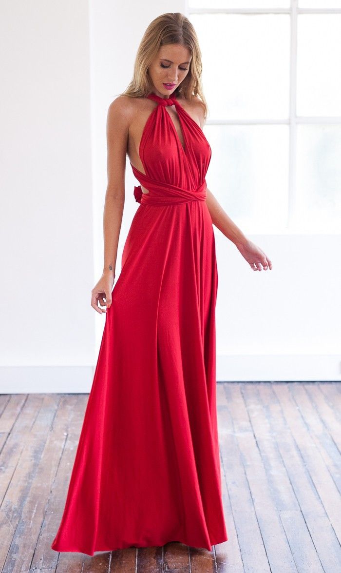 Abito lungo rosso con fasciatura multi-corda sexy multi-usura alla moda da donna_voghion.com