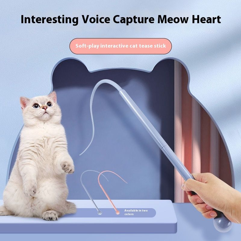 Giocattolo per gatti con coda di topo simulata, bastone in silicone interattivo per animali domestici, lungo palo_voghion.com