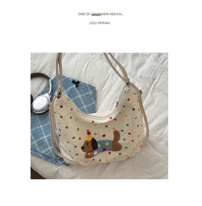 Borsa a tracolla singola in tela con motivo a cane bassotto, 2024, nuova borsa alla moda in stile college, casual, grande capacità_voghion.com