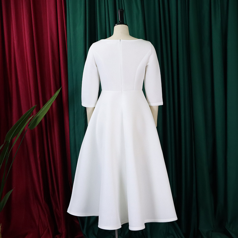 Women's solid color large swing skirt temperament evening dress skirt_voghion.com
