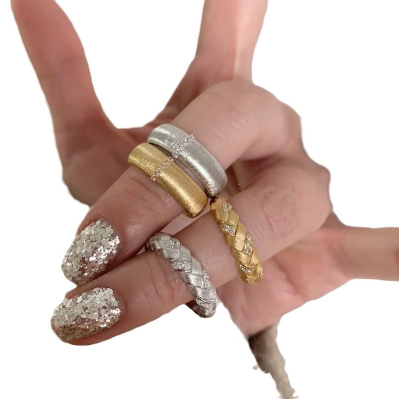 Leichter luxuriöser, glänzender Modering für Frauen, stilvolles Design, Diamantmuster-Indx-Fingerring, Geschenk, altes Geld_voghion.com