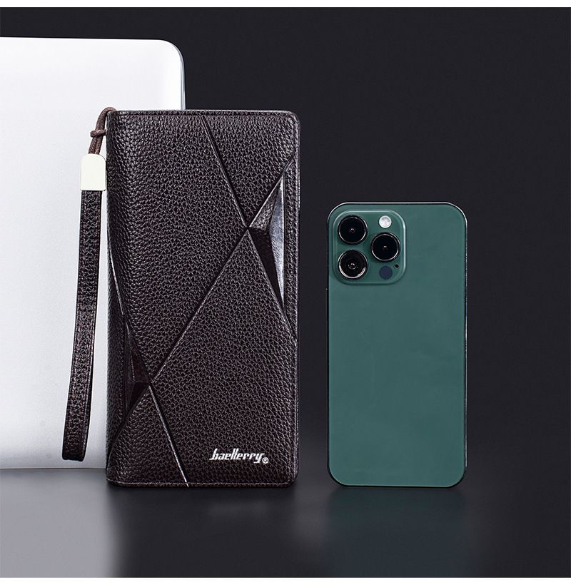 Classic Business Men's Wallet, New Top Quality Lychee Pattern Long Phone Bag, High-end Large Capacity Multi-card Slot Clutch.BAELLERRY_voghion.com