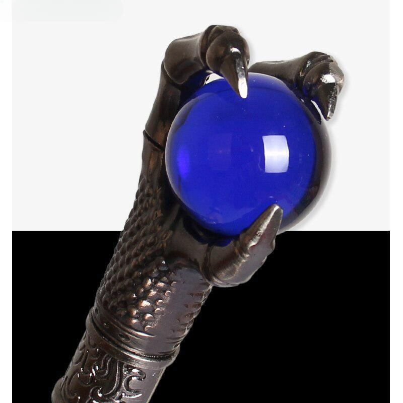 Dragon Claw Grasp Blue Glass Ball Walking Cane Fashion Decorative Walking Stick Gentleman Elegant Cosplay Crosier 93cm_voghion.com