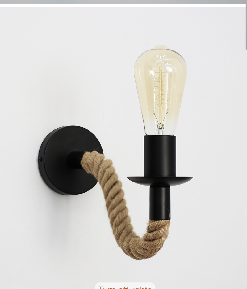 Lampada da parete vintage in corda di canapa Lampada da parete in legno E27 110V 220V Lampada da parete per corridoio per interni Loft per esterni Lampada da comodino per applique industriale_voghion.com