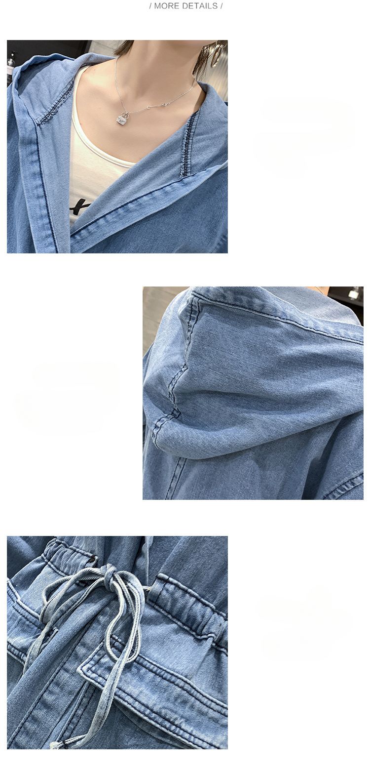 Giacca in denim da donna K Plus Size; trench cardigan con cappuccio, maniche lunghe e lunghezza media._voghion.com