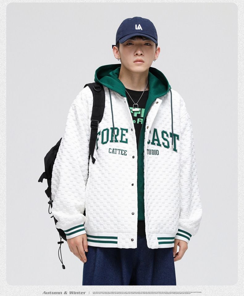 Chaqueta holgada informal con dos capuchas bordadas para uniforme de béisbol de hombre_voghion.com