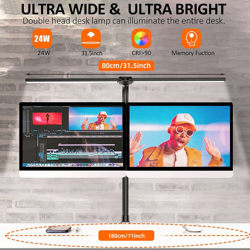 Lampada da tavolo a LED a doppia testa con clip e telecomando, per l'illuminazione di uffici domestici, modalità colore e 5 livelli dimmerabili._voghion.com