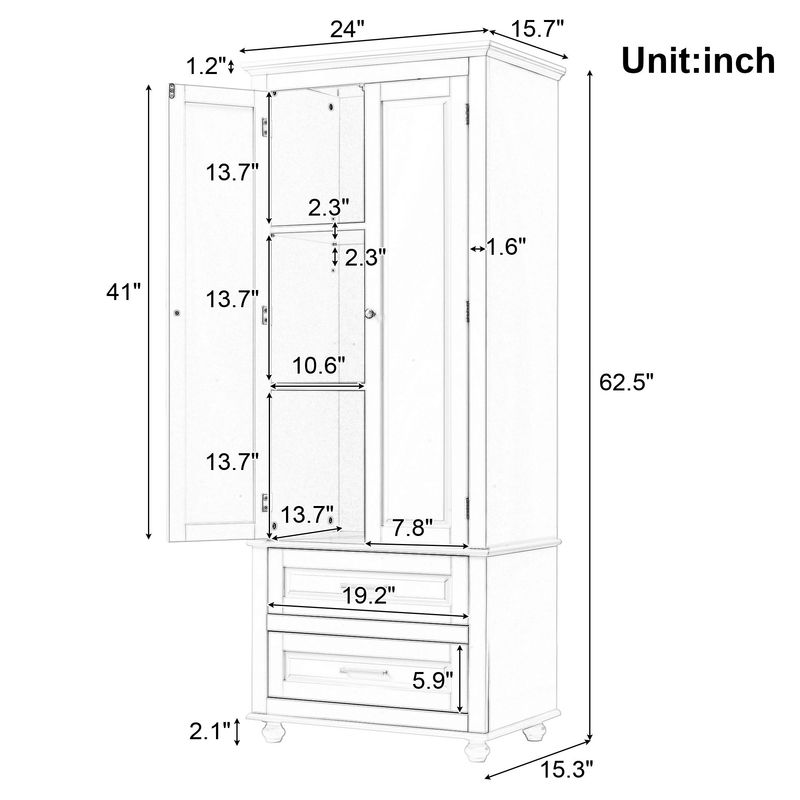 Tall Storage Cabinet With Two Drawers For Bathroom/Office_voghion.com