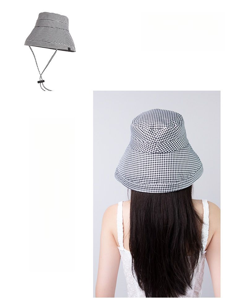 2025 New Fashion Houndstooth Fisherman Hat, Women's, Summer Wide-brimmed Protective Sun Hat, Small Fragrance Style_voghion.com