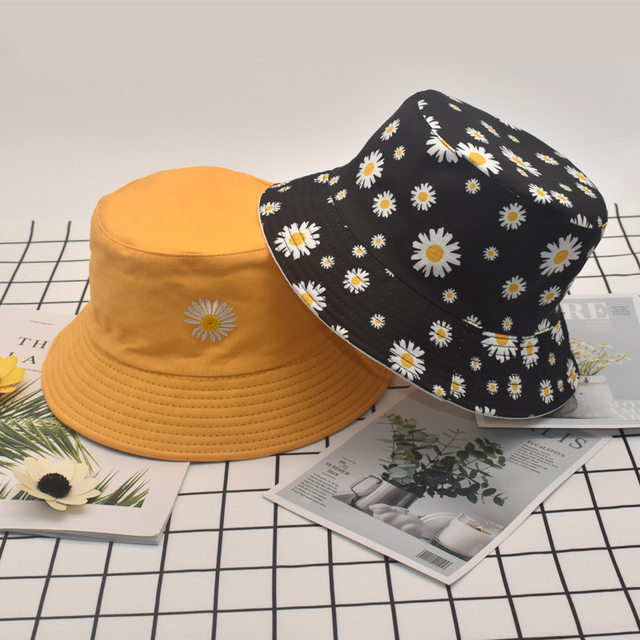 Daisies Embroidered Buckets Hat Cow Women Transparent Lace Flower Beach Panama Hats Top Snapback Fashion Daisy Sun Cap Summer_voghion.com