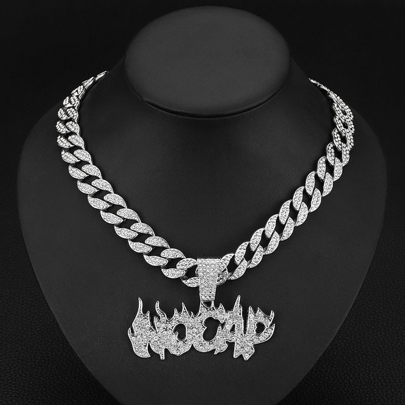 Flame Pendant, Letter Pendant Necklace, Personalized Men's Cuban Chain, Color Options_voghion.com
