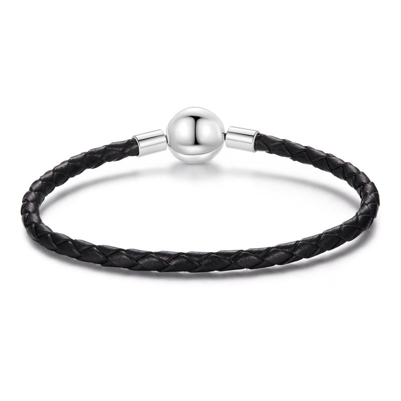 Beaded Clasp Leather Cord Bracelet ,925 Sterling Silver Bracelet For Women, Compatible With Most Charm Beads_voghion.com