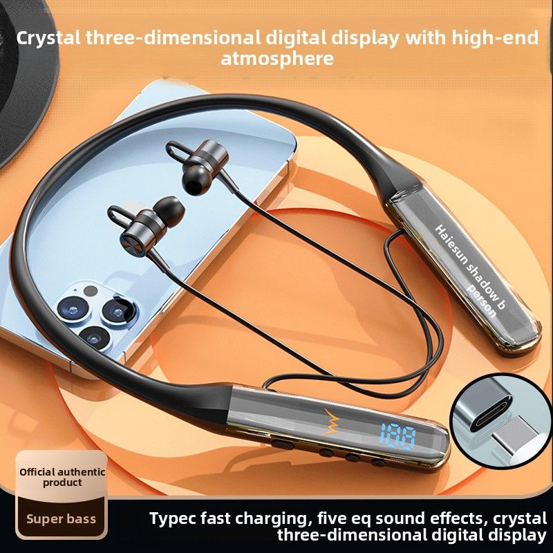 Auricolari sportivi unisex con fascia da collo e display a cristalli liquidi Bluetooth senza fili e batteria a lunga durata_voghion.com