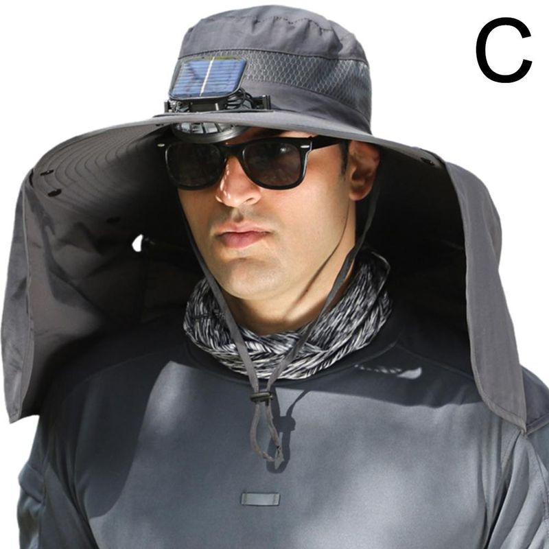 Nuovi arrivi Cappello a secchiello con tesa larga UPF50+ impermeabile con ventola ad energia solare per pesca, escursionismo, campeggio, protezione solare per testa, collo_voghion.com