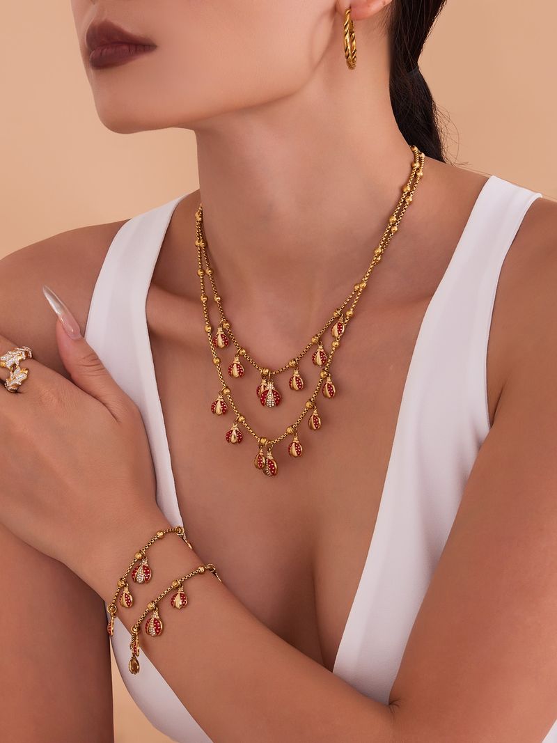 Collana con ciondolo fai da te a forma di scarabeo in zircone rosso intarsiato con zolletta di zucchero, bracciale, set nobile per donne di mezza età_voghion.com