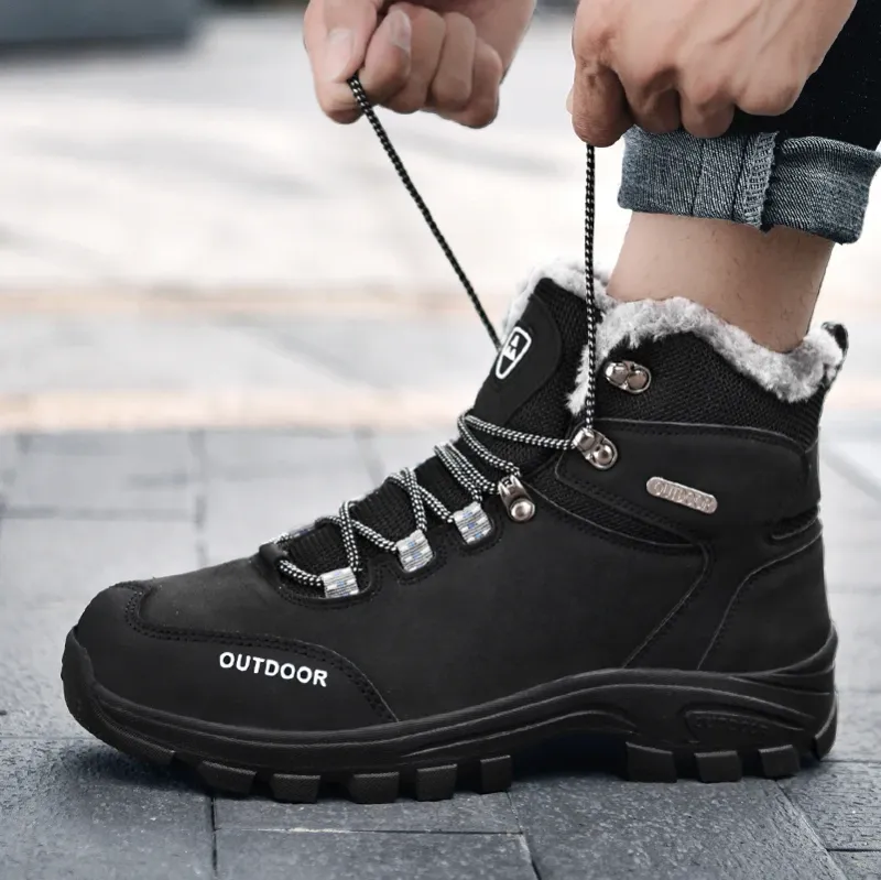 Winter-Schneestiefel Herren rutschfeste warme weiche Plüsch-Freizeit-Wanderschuhe Herren dickbesohlte atmungsaktive Outdoor-High-Top-Knöchelstiefel Herren_voghion.com