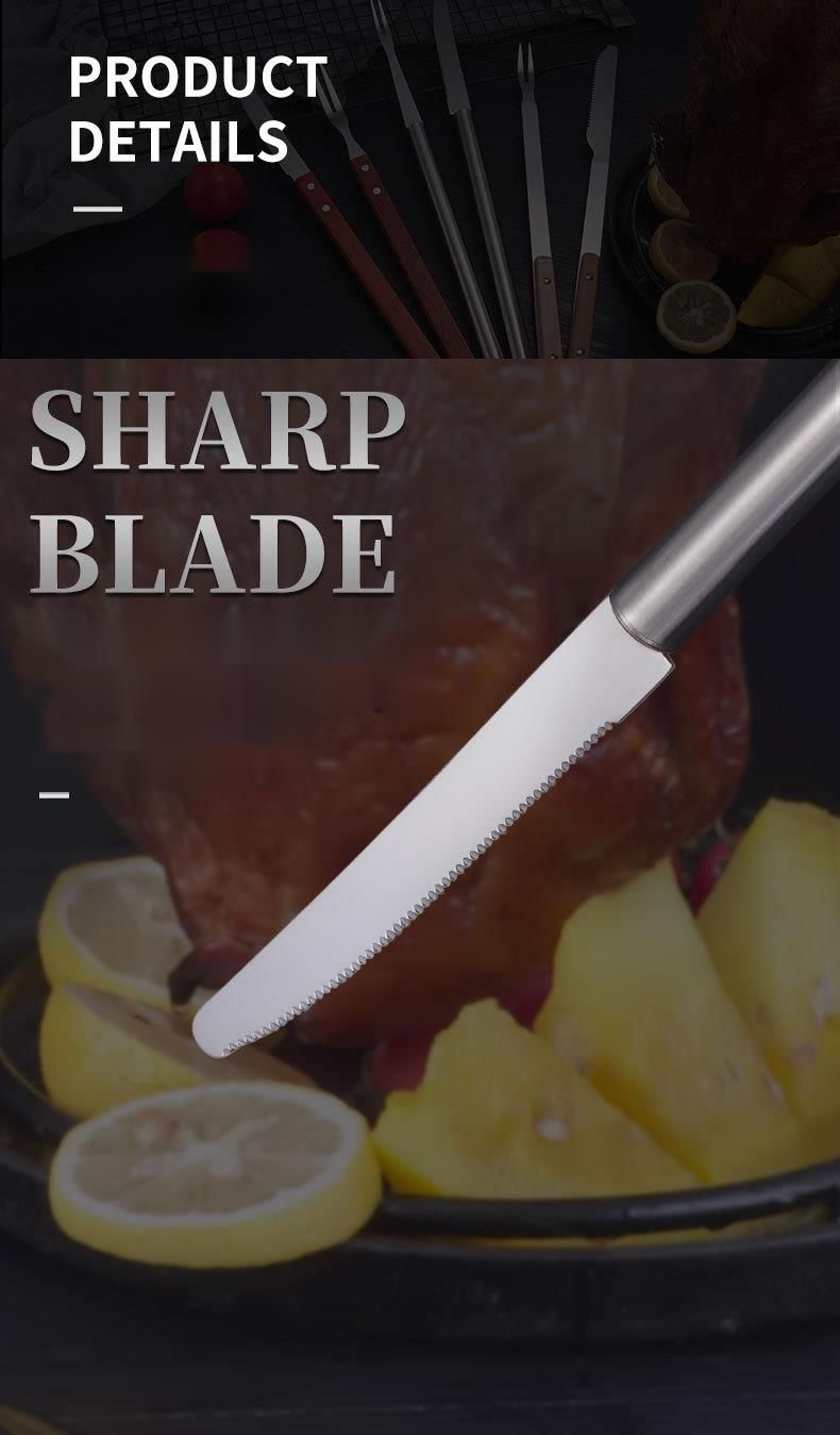 Tibetisches Edelstahl-Set, Lammkeulenhalter, Grillmesser und -gabel zum Braten eines ganzen Lamms im Freien_voghion.com