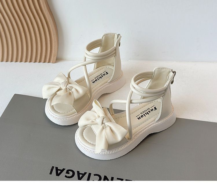 Girls Princess Sandals New Summer Summer Bow Hot Sale Medium And Large Children's Trendy Soft Bottom Roman High Top_voghion.com