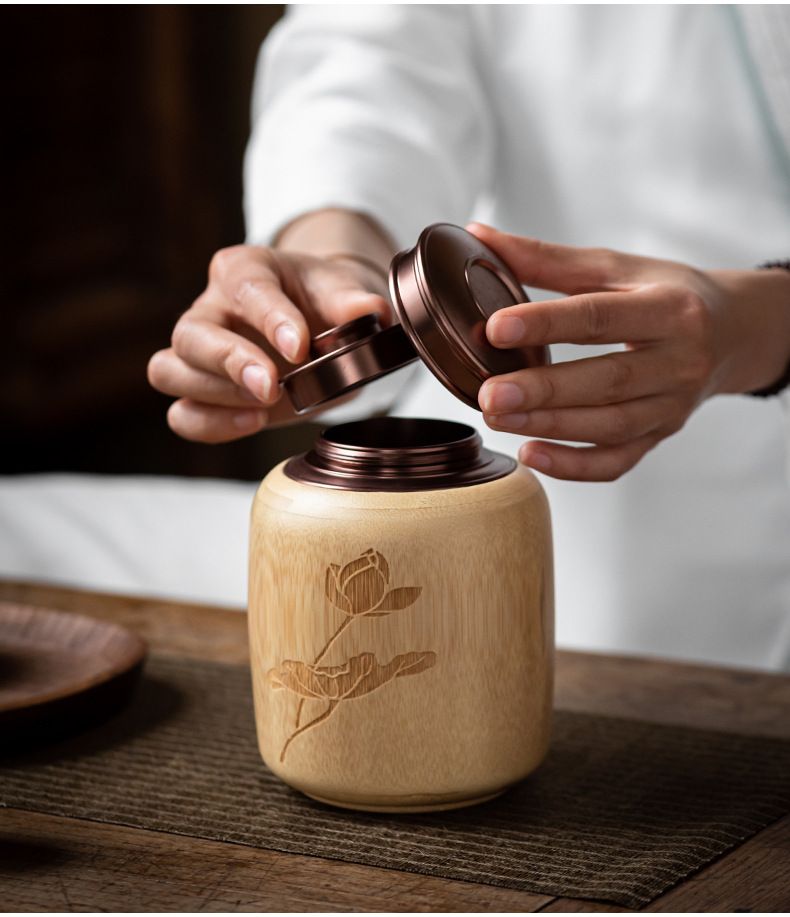 Bamboo Sealed Tea Caddy Handmade Wood Chinese Style Bamboo Container Portable Bamboo Tea Canister for Household Use_voghion.com