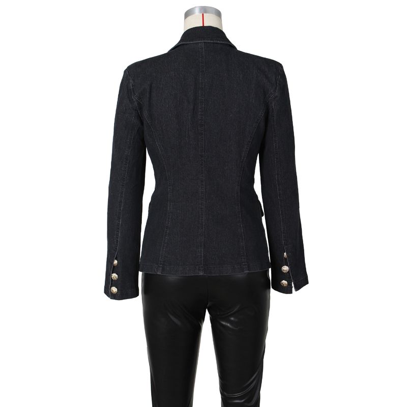 Damenbekleidung – Neue, schmal geschnittene, zweireihige Jeansanzugjacke mit Löwenknöpfen von Stars_voghion.com