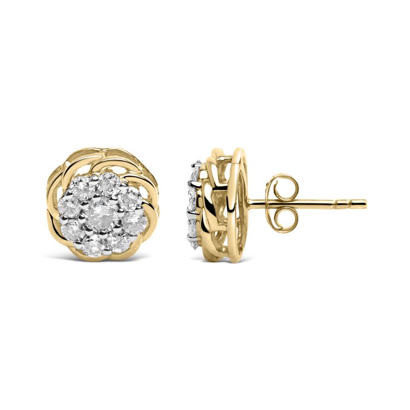 10K Yellow Gold Plated .925 Sterling Silver 1/2 Cttw Diamond Cluster Stud Earrings (J-K Color, I2-I3 Clarity)_voghion.com