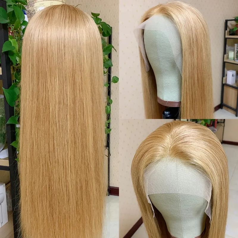 Parrucche di vendita calde # 27 Biondo miele 13x4 HD per le donne Parrucca anteriore in pizzo di capelli umani diritte con osso pre-pucked_voghion.com